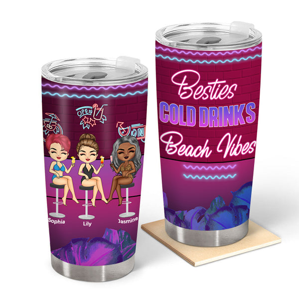 Chibi Girl Beaches Booze Besties Friendship - Gift For Friends, Sister, Besties, Best Friends, Soul Sisters - Personalized Custom Tumbler