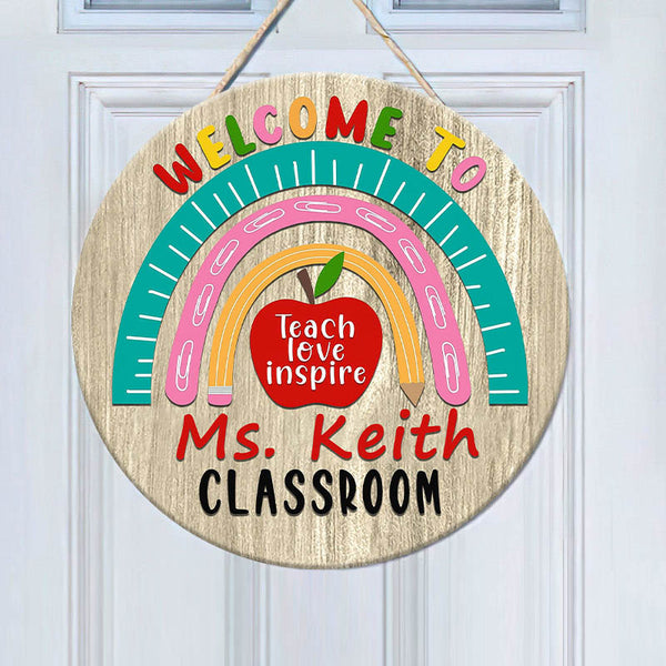 Personalized Custom Teacher Sign, Classroom Door Sign, Teacher Rainbow Sign, Welcome Sign