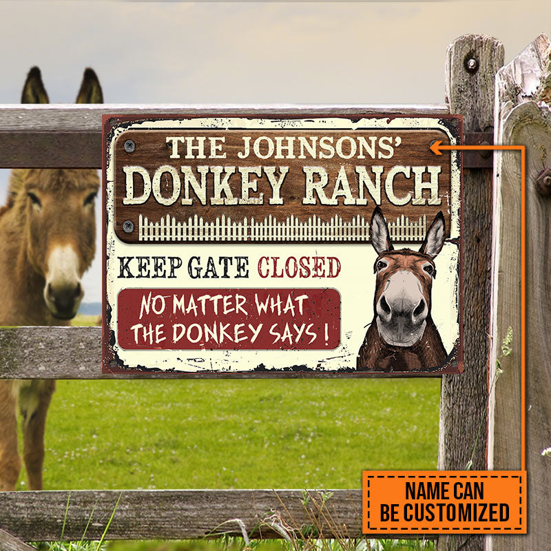 Personalized Farm Donkey Ranch Keep Gate Closed Custom Classic Metal Signs-Metal Sign-Thesunnyzone