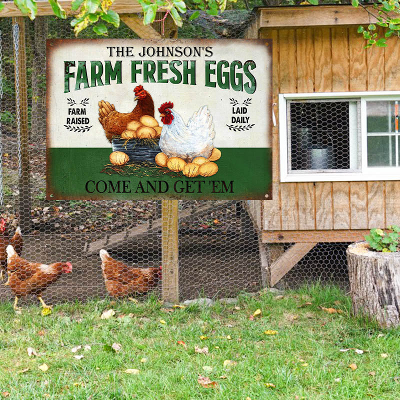 Personalized Chicken Farm Fresh Eggs Green Customized Classic Metal Signs-Metal Sign-Thesunnyzone