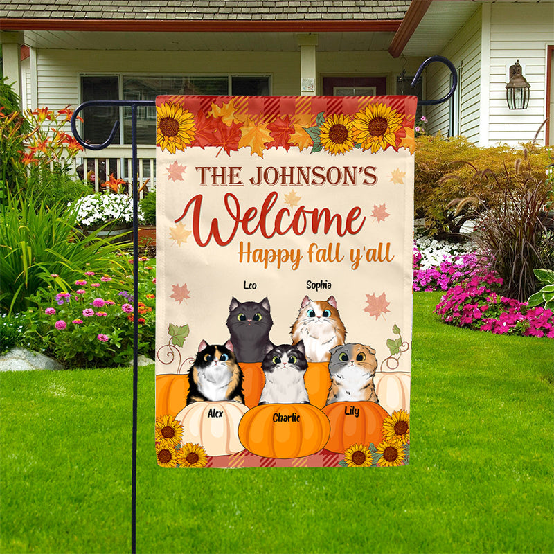 Fall Cat Decor Cat Welcome Fall Custom Flag, Cat Fall Autumn Flag, Cat Lover Decorati ...