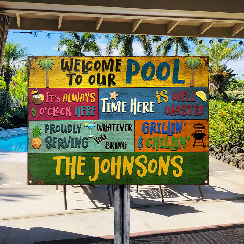 Personalized Swimming Pool Welcome To Our Custom Classic Metal Signs-Metal Sign-Thesunnyzone