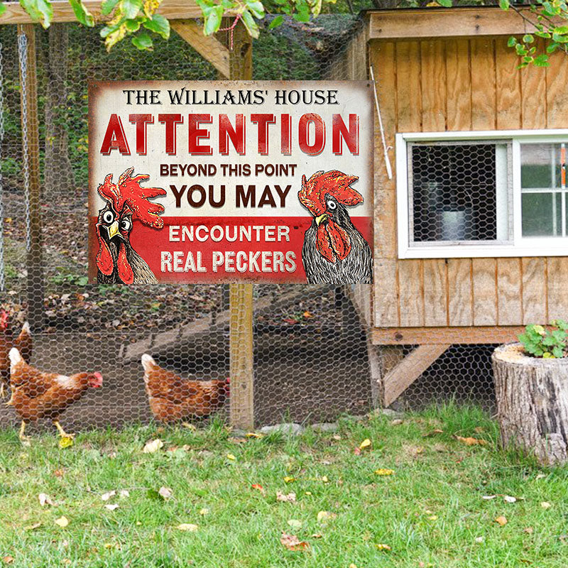 Personalized Chicken Attention Peckers Customized Classic Metal Signs-Metal Sign-Thesunnyzone