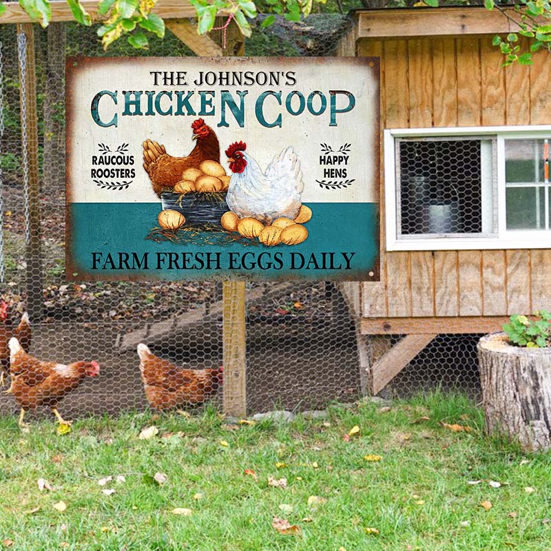 Personalized Chicken Fresh Eggs Daily Turquoise Customized Classic Metal Signs-Metal Sign-Thesunnyzone