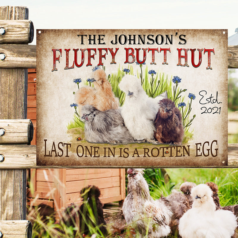 Personalized Chicken Metal Signs Fluffy Butt Hut Silkies Chicken Customized Classic Metal Signs-Metal Sign-Thesunnyzone