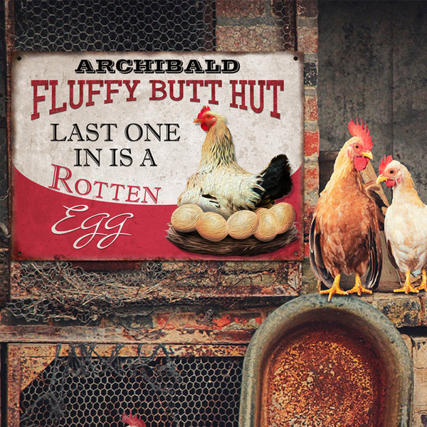 Personalized Chicken Fluffy Butt Hut Pink Customized Classic Metal Signs, Chicken Signs