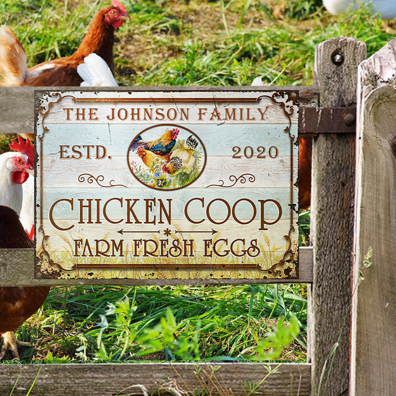 Farm Chicken Coop Fresh Eggs Custom Classic Metal Signs, Farm Sign, Chicken Coop, Farm Decor-Metal Sign-Thesunnyzone