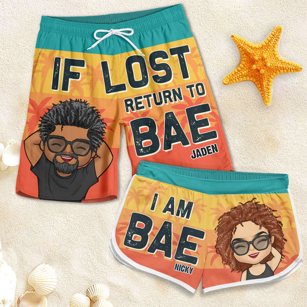 Return To Bae If Lost - Personalized Couple Beach Shorts - Matching Swimsuits For Couples - Gift For Couples, Husband Wife