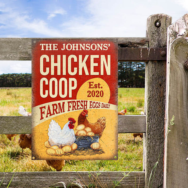 Personalized Chicken Coop Fresh Eggs Customized Classic Metal Signs-Metal Sign-Thesunnyzone