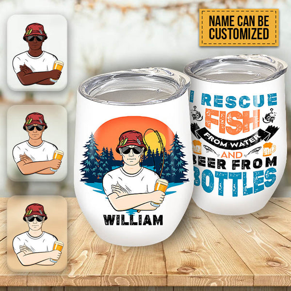 Fishing I Rescue Fish And Beer - Fishing Tumbler - Gift For Fishing Lover - Personalized Custom Wine Tumbler