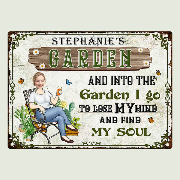 Custom Photo And Into The Garden I Go Gardening Girl - Garden Sign - Personalized Custom Classic Metal Signs