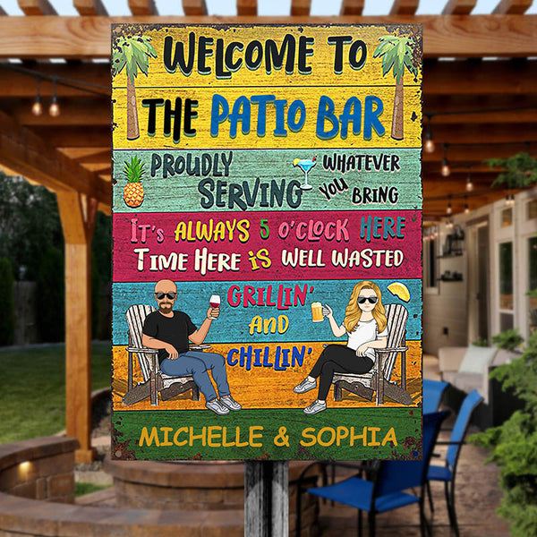Patio Welcome Grilling Proudly Serving Whatever You Bring - Personalized Classic Metal Signs