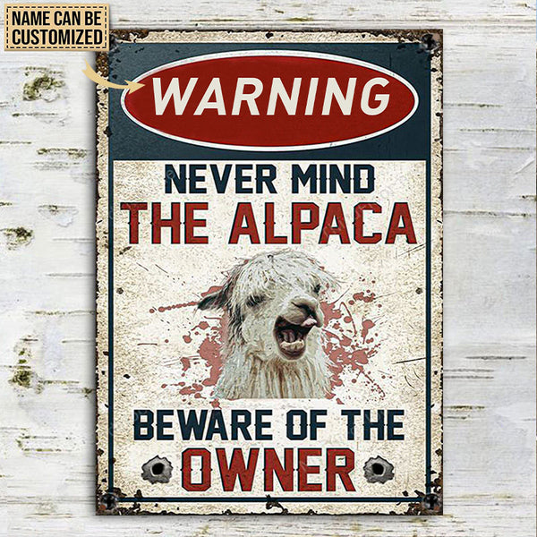 Alpaca Lovers Gift Beware Of The Owner Metal Sign