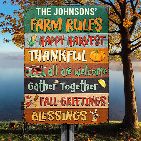 Autumn Farm Rules Fall Greetings, Harvest Season, Farmhouse, Farm Decor, Custom Classic Metal Signs