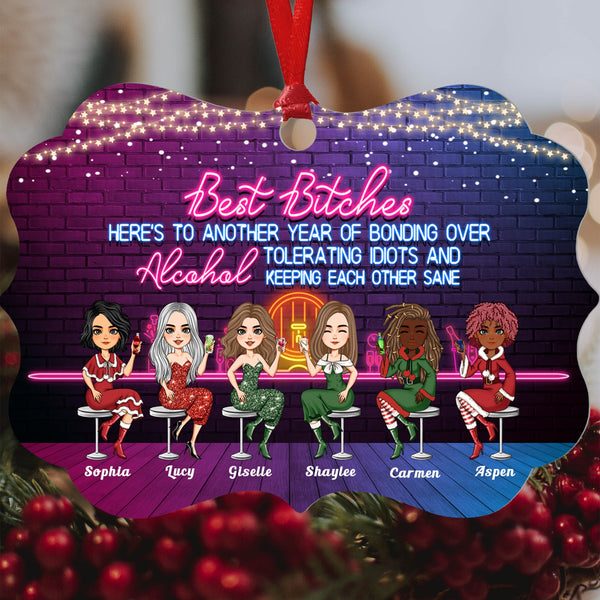 Bonding Over Alcohol Tolerating Idiots And Keeping Each Other Sane - Personalized, Christmas Ornament