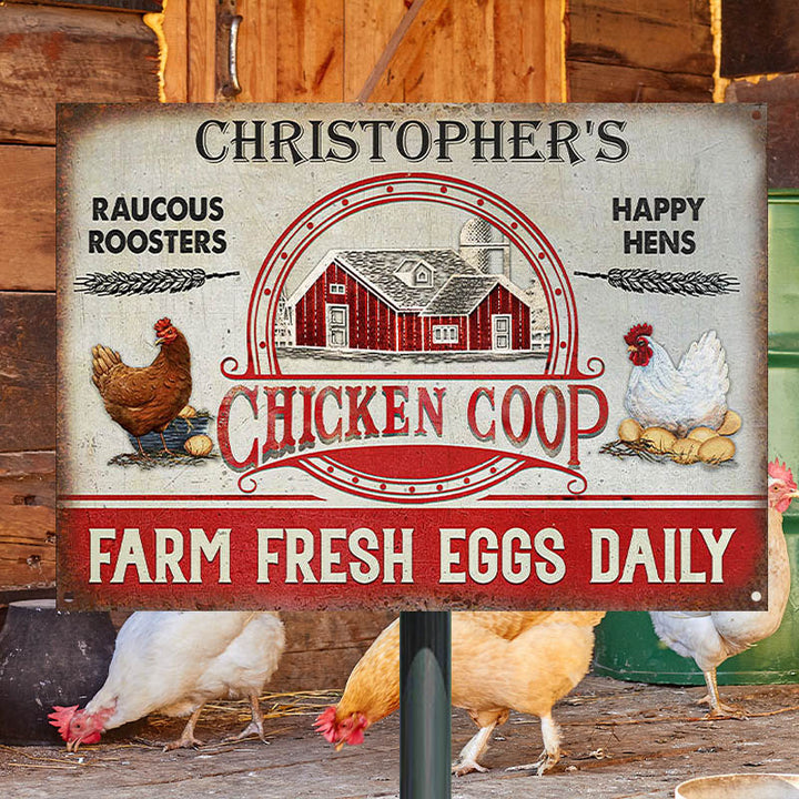 Personalized Chicken Coop Farm Fresh Eggs Customized Classic Metal Signs-Metal Sign-Thesunnyzone