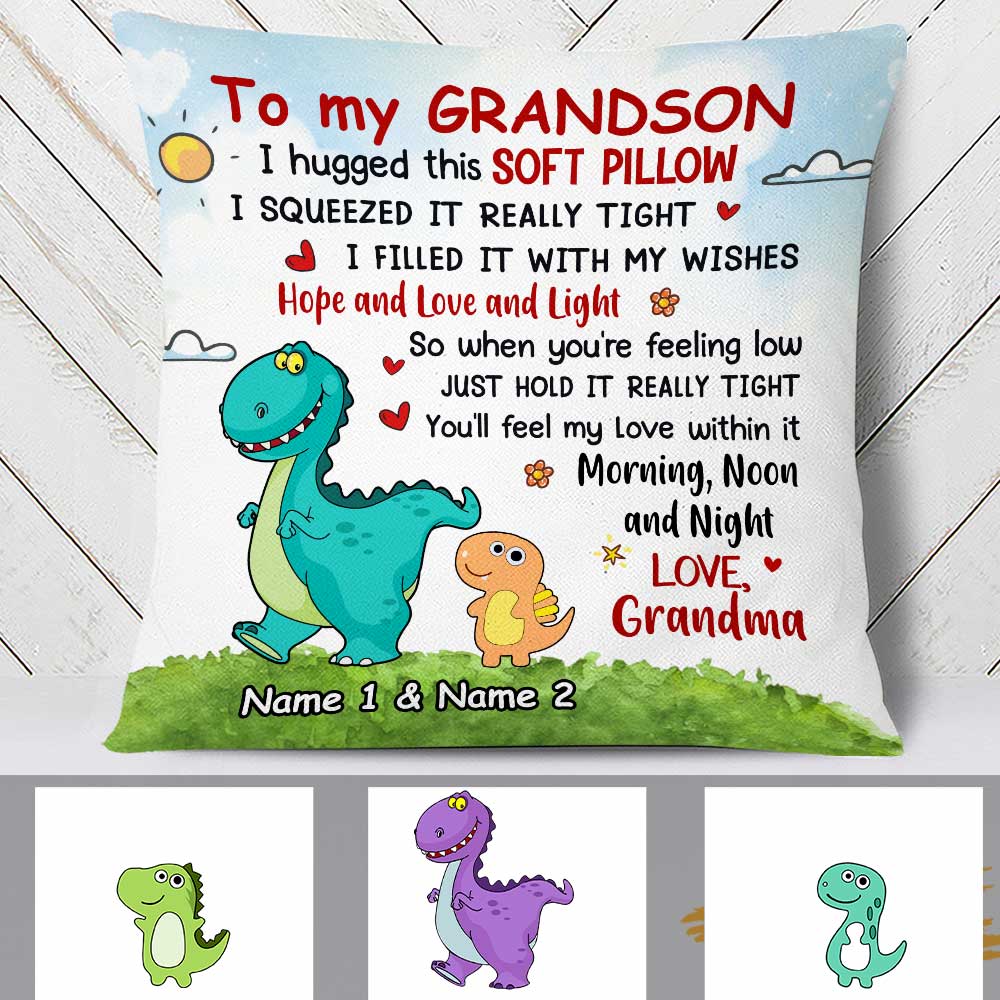 Personalized Pillows, Grandson Granddaughter Dinosaur Pillow