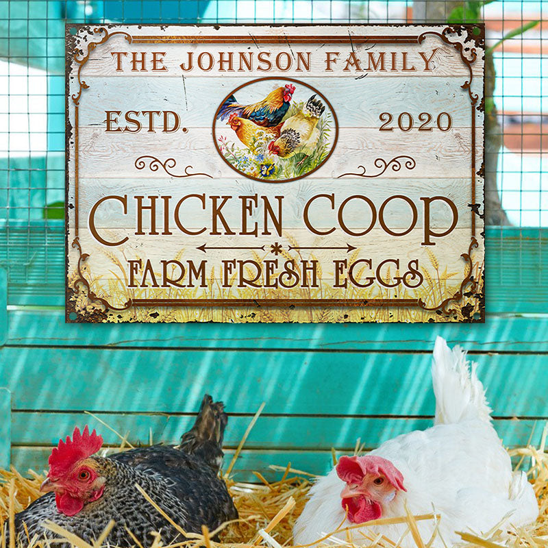 Farm Chicken Coop Fresh Eggs Custom Classic Metal Signs, Farm Sign, Chicken Coop, Farm Decor-Metal Sign-Thesunnyzone