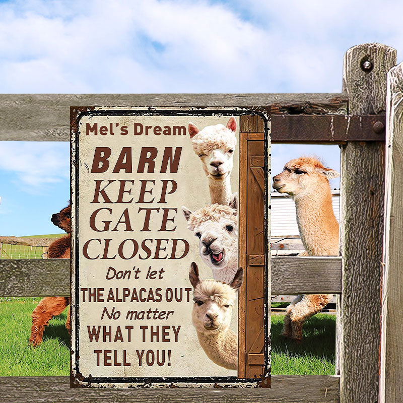 Personalized Alpaca Barn Keep Gate Closed Customized Classic Metal Signs