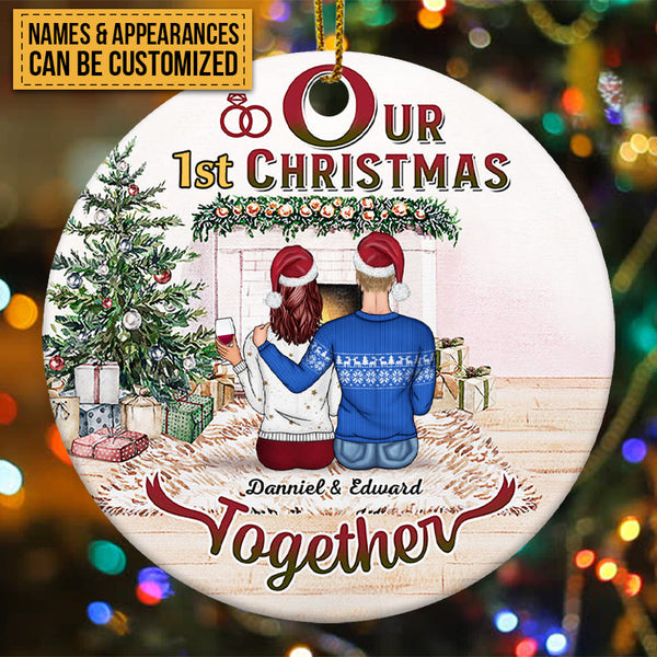 Christmas Family Couple First Christmas Together - Personalized Custom Circle Ceramic Ornament