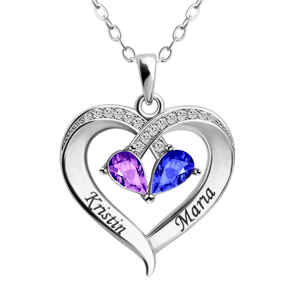 Valentine's Day Gift Forever Love Birthstone & Diamond Heart Necklace - Gift For Love - Gift For Her