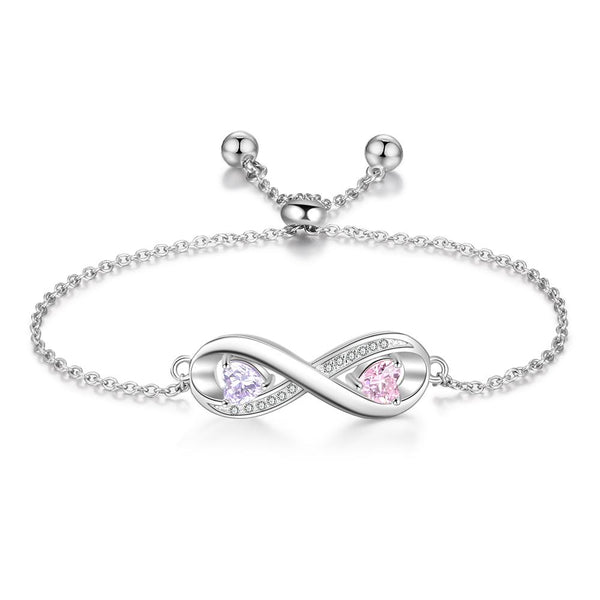 Love Is Eternal - Infinity Birthstone Bracelet - Gift For Wife, Girlfriend Adjustable Size Personalized Engraved Custom Name Bracelet