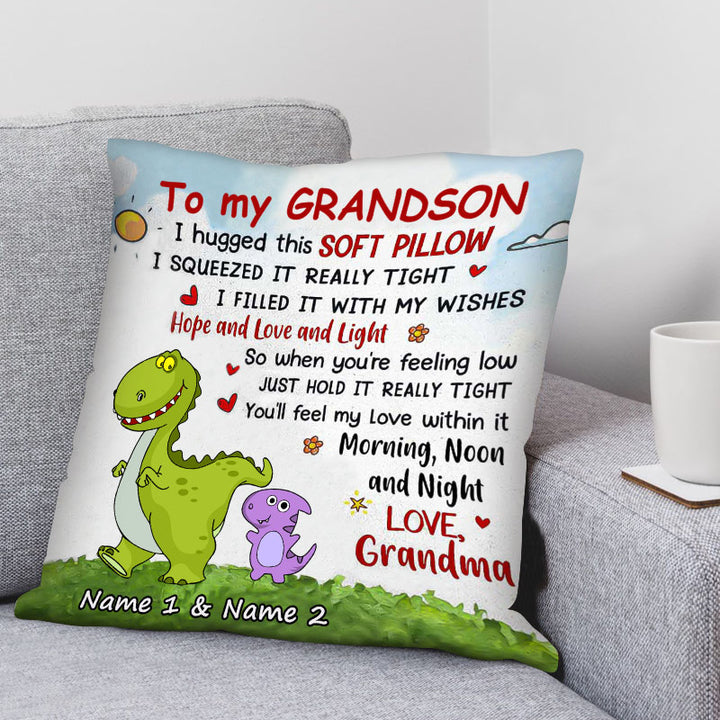 Personalized Pillows, Grandson Granddaughter Dinosaur Pillow
