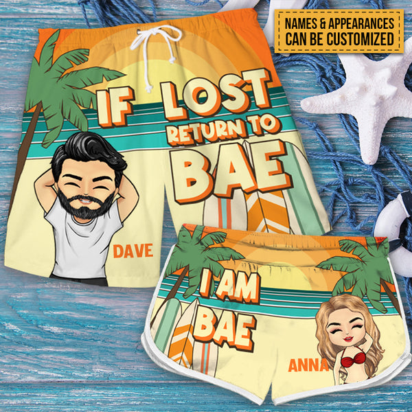 If Lost Return To Bae - Personalized Couple Beach Shorts - Matching Swimsuits For Couples - Gift For Couples, Husband Wife