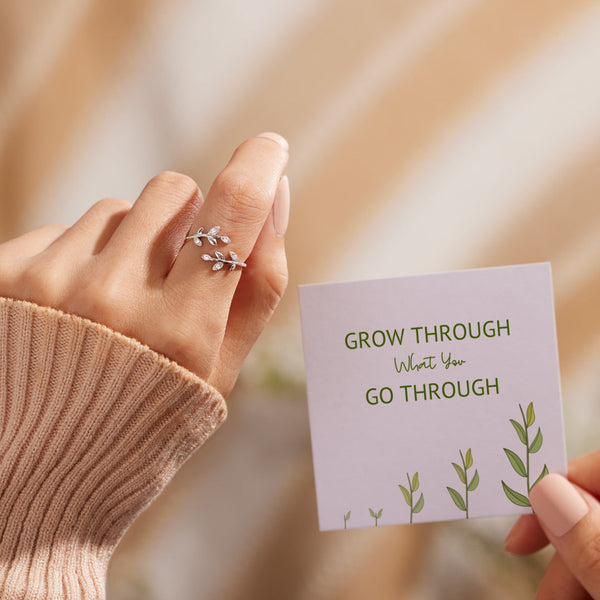 Grow Through What You Go Through - Leaf Ring - Gift For Wife, Mom, Daughter