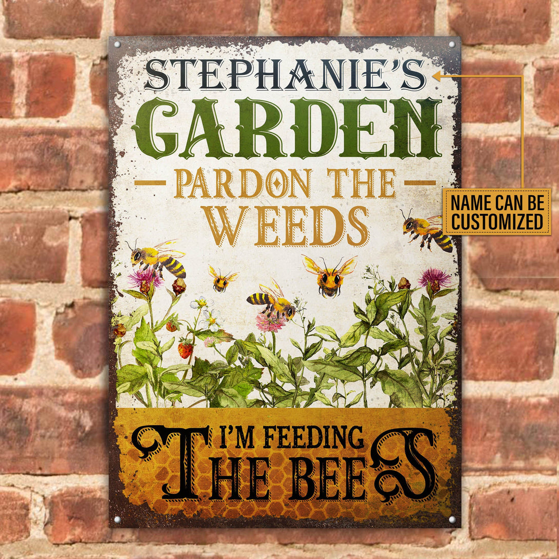 Personalized Bee Garden Pardon The Weeds Customized Classic Metal Signs-Metal Sign-Thesunnyzone