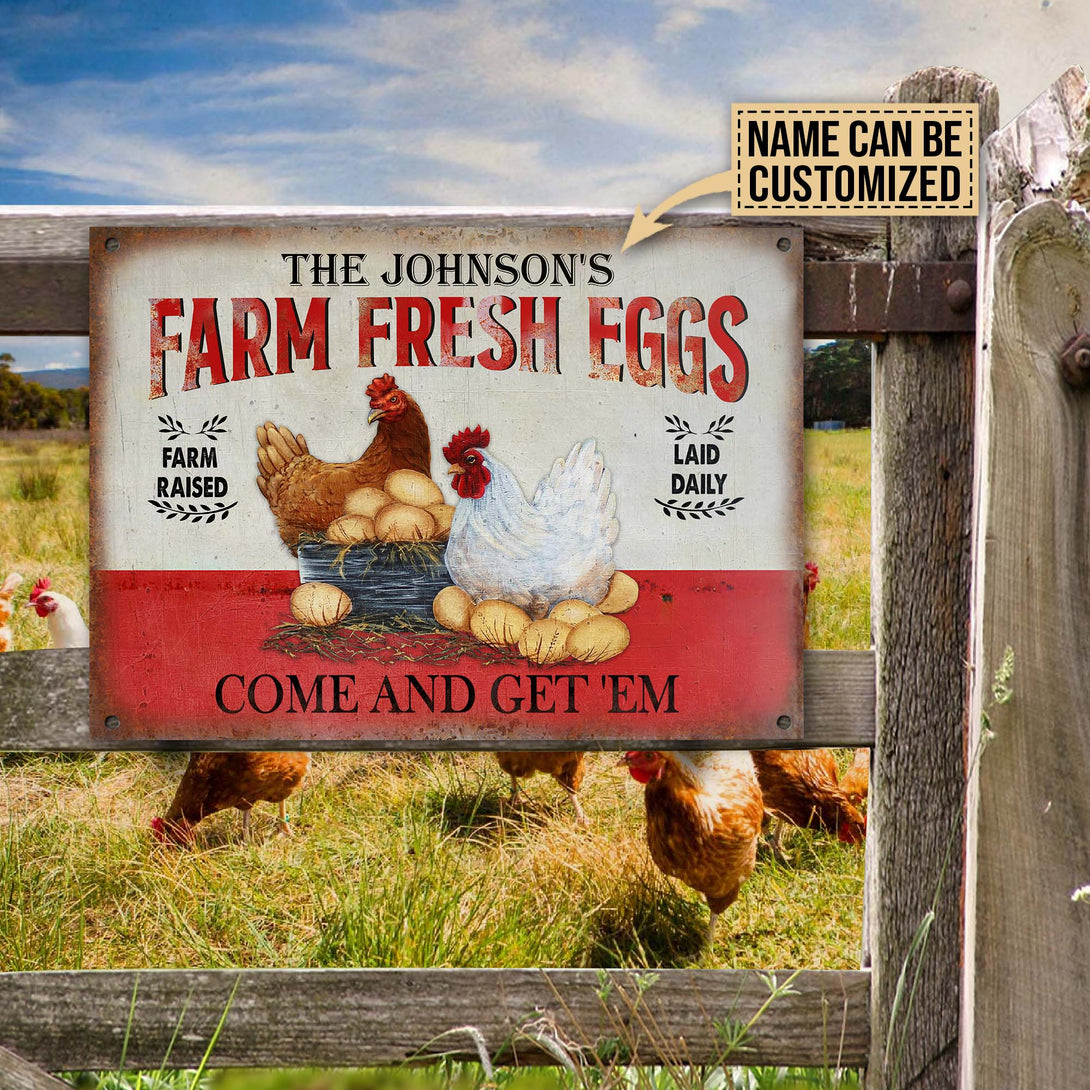 Personalized Chicken Farm Raised Laid Daily Customized Classic Metal Signs Chicken Signs