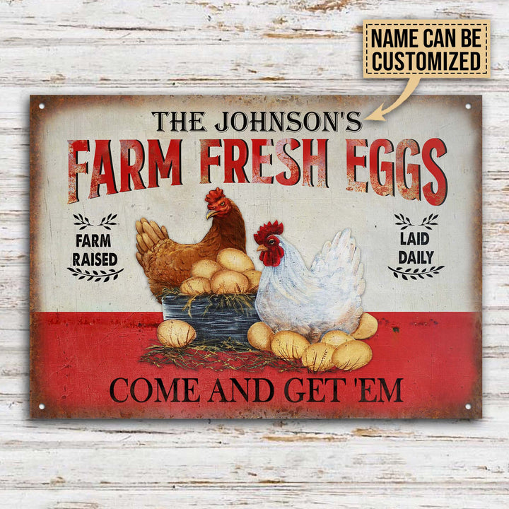 Personalized Chicken Farm Raised Laid Daily Customized Classic Metal Signs Chicken Signs