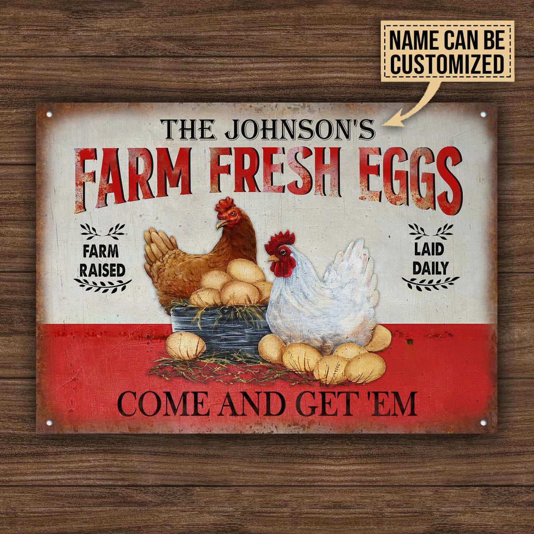 Personalized Chicken Farm Raised Laid Daily Customized Classic Metal Signs Chicken Signs