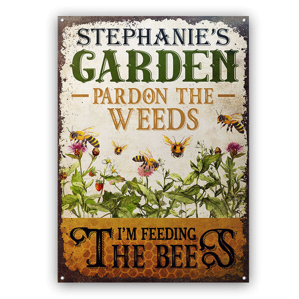 Personalized Bee Garden Pardon The Weeds Customized Classic Metal Signs-Metal Sign-Thesunnyzone