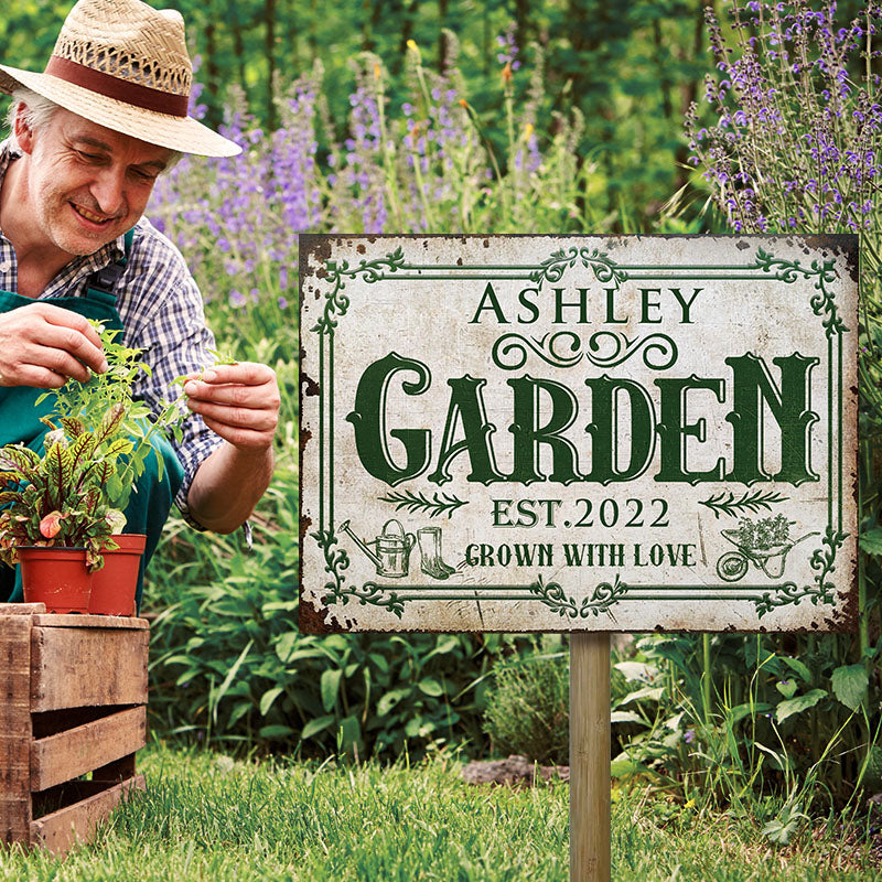 Personalized Gardening Grown With Love Customized Classic Metal Signs