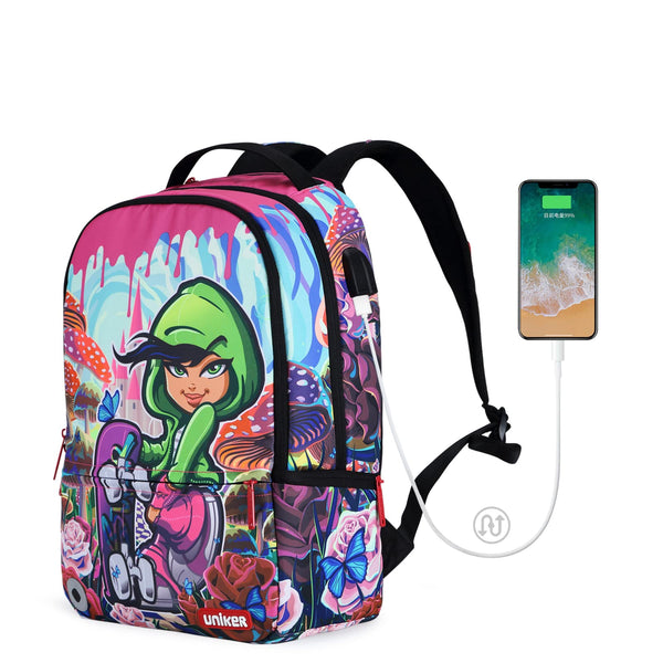 Graffiti School Backpack for Teen Girls with Bottle Side Pockets, Backpack for 15.6 Inch Laptop