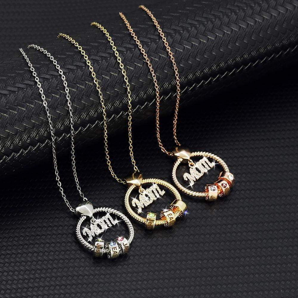 Christmas Gift for Mom Personalized Circle Pendant with Custom Birthstone Beads Mom Necklace MelodyNecklace