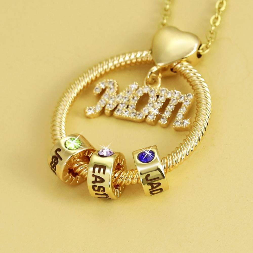 Christmas Gift for Mom Personalized Circle Pendant with Custom Birthstone Beads Mom Necklace MelodyNecklace