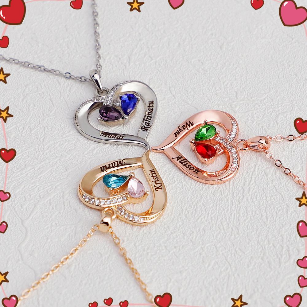 Intertwined 3 Hearts & Birthstones Name Necklace In Gold