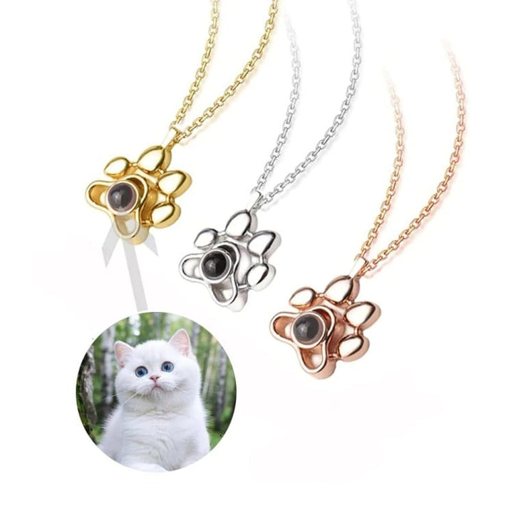 Dog Paw Pet Photo Inside Projection Necklace Gold MelodyNecklace