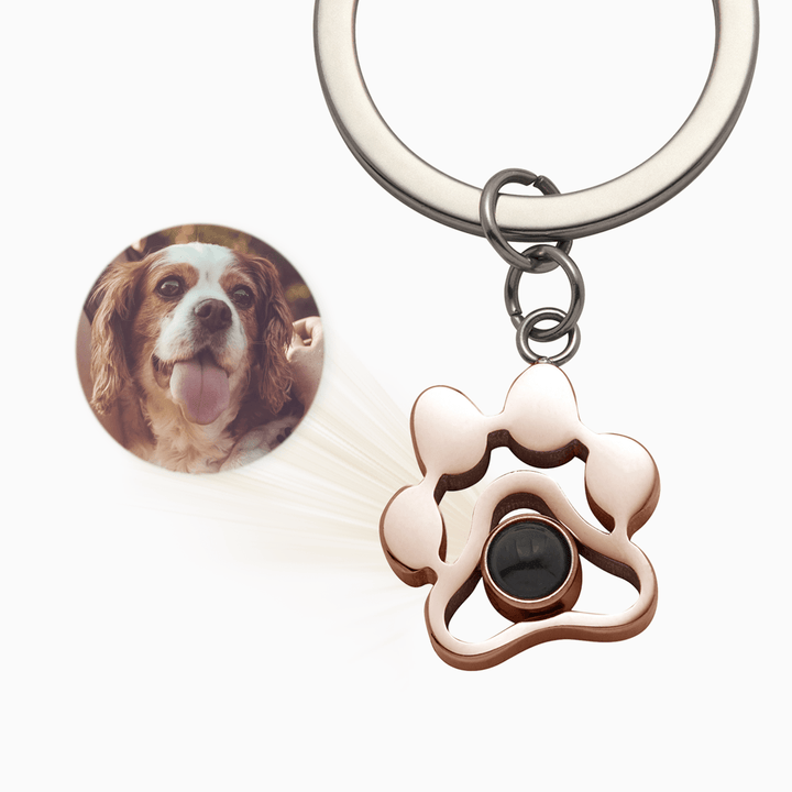 Dog Paw Pet Photo Inside Projection Necklace Rose Gold / Keychain Necklace MelodyNecklace