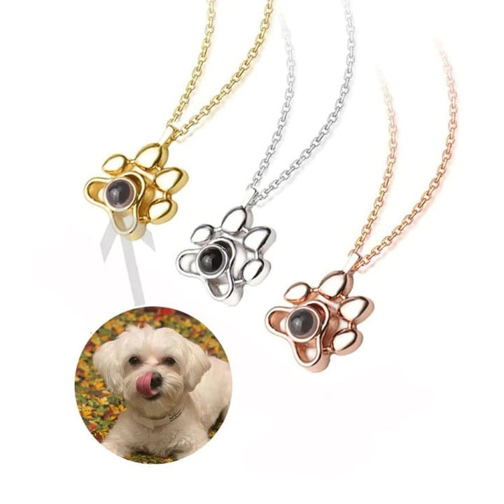Dog Paw Pet Photo Inside Projection Necklace Rose Gold MelodyNecklace