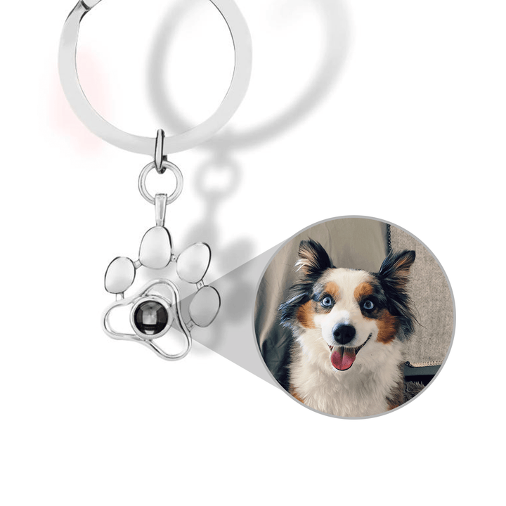 Dog Paw Pet Photo Inside Projection Necklace Silver / Keychain Necklace MelodyNecklace