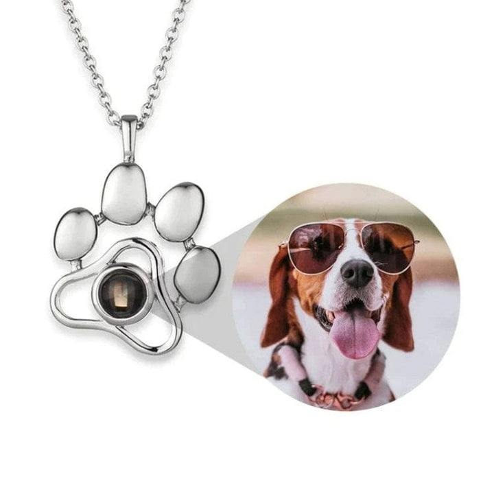 Dog Paw Pet Photo Inside Projection Necklace Silver MelodyNecklace