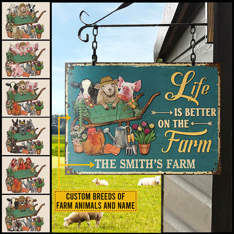 Farmhouse Green Life Is Better On The Farm Custom Classic Metal Signs-Metal Sign-Thesunnyzone