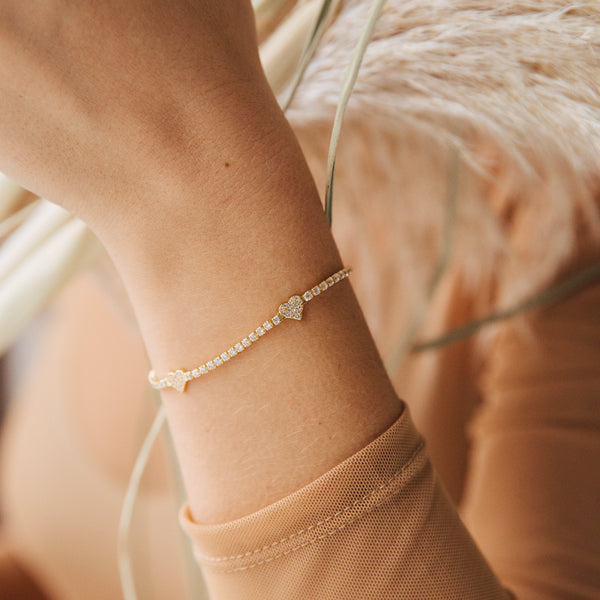 Diamond Pave Heart Bracelet - Silvery Gold Bracelet - Gift For Her