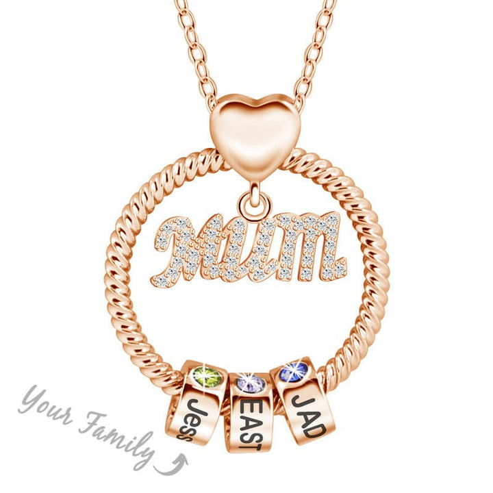 Mother's Day Gift Personalized Circle Pendant with Custom Birthstone Beads MUM / Rose gold Mom Necklace MelodyNecklace