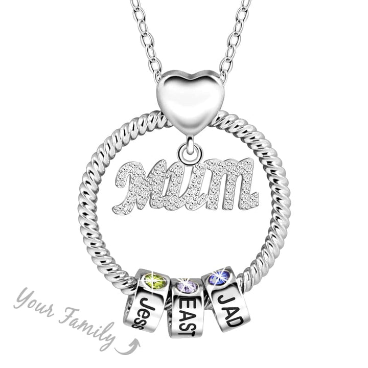 Mother's Day Gift Personalized Circle Pendant with Custom Birthstone Beads MUM / Silver Mom Necklace MelodyNecklace