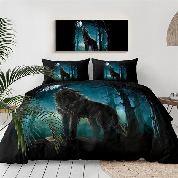 Forest Night Wolf Bedding Set - Thesunnyzone