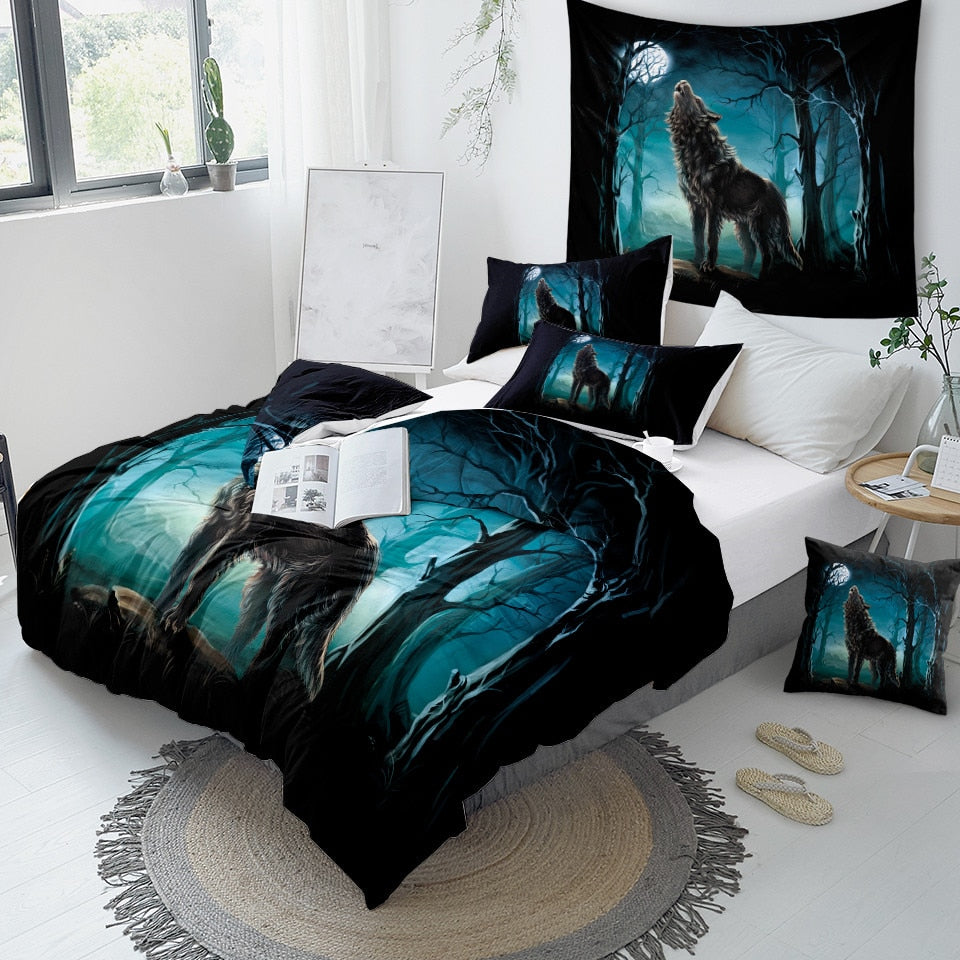 Forest Night Wolf Bedding Set - Thesunnyzone